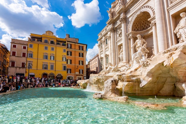 The Trevi Fountain in Rome, Italy.