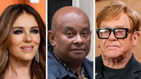 Liz Hurley, Baroness Doreen Lawrence and Sir Elton John - fellow claimants (Reuters/Getty).