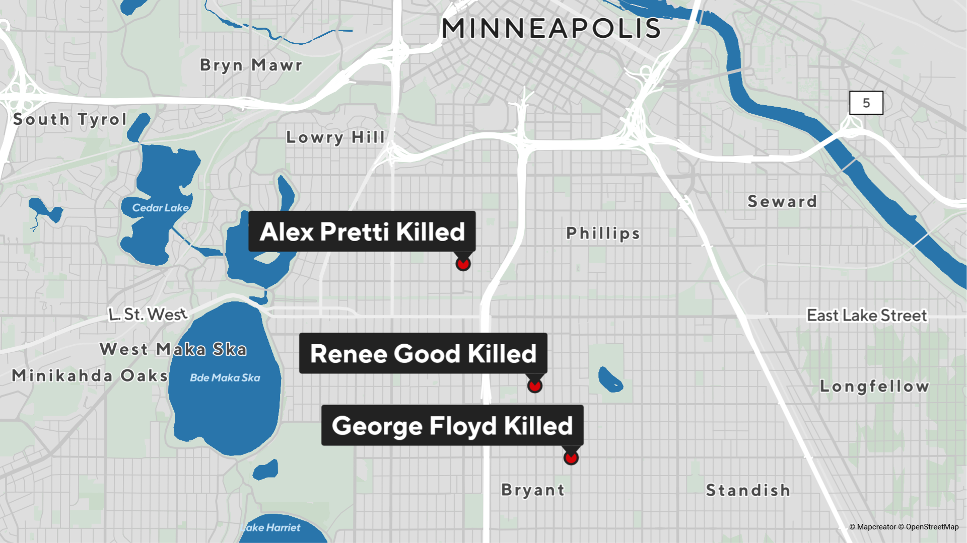 Map of south Minneapolis showing the location where Alex Pretti was killed