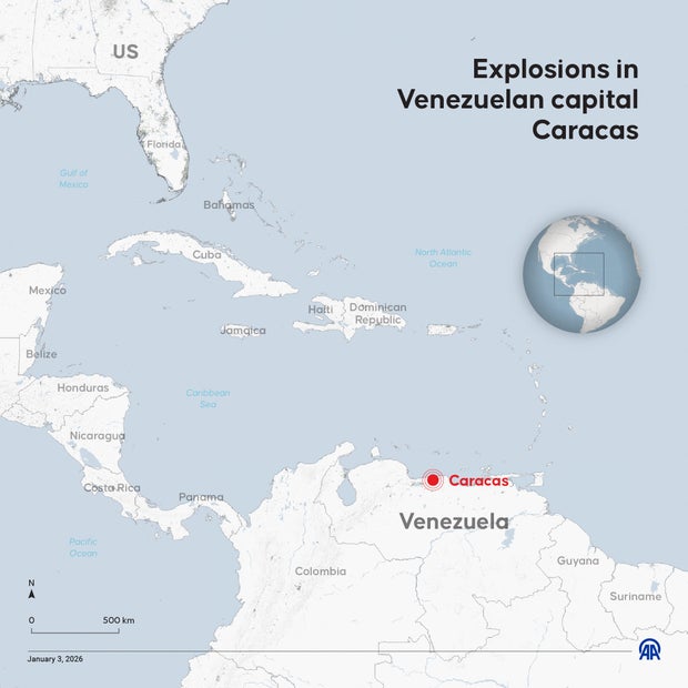 Map showing Venezuela and its capital, Caracas.