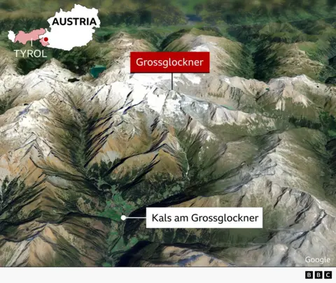 Map locating Grossglockner, Austria's highest peak.