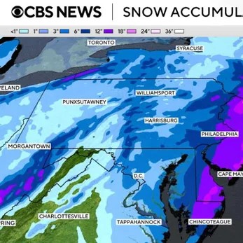 The forecast for snow accumulation along the East Coast. - CBS News