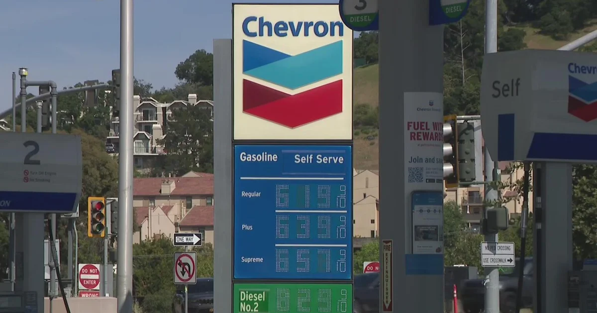 Gas station price sign showing elevated prices at a Chevron station, reflecting rising U.S. fuel costs.