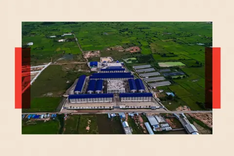 Aerial view of a scam compound in Cambodia