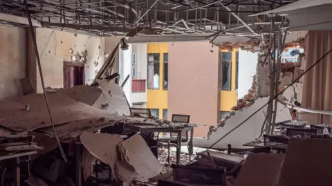 Interior of the Royal Hill casino showing heavy bomb damage