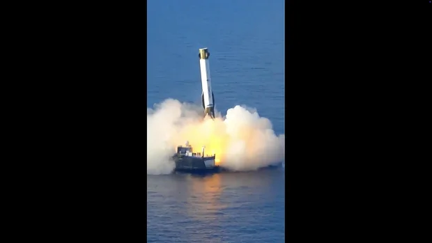 New Glenn first stage lands on a Blue Origin drone ship in the Atlantic after launch.