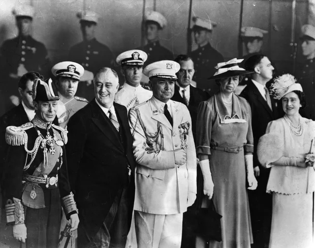 King George VI with President Franklin D. Roosevelt and Queen Elizabeth during a June 1939 U.S. visit