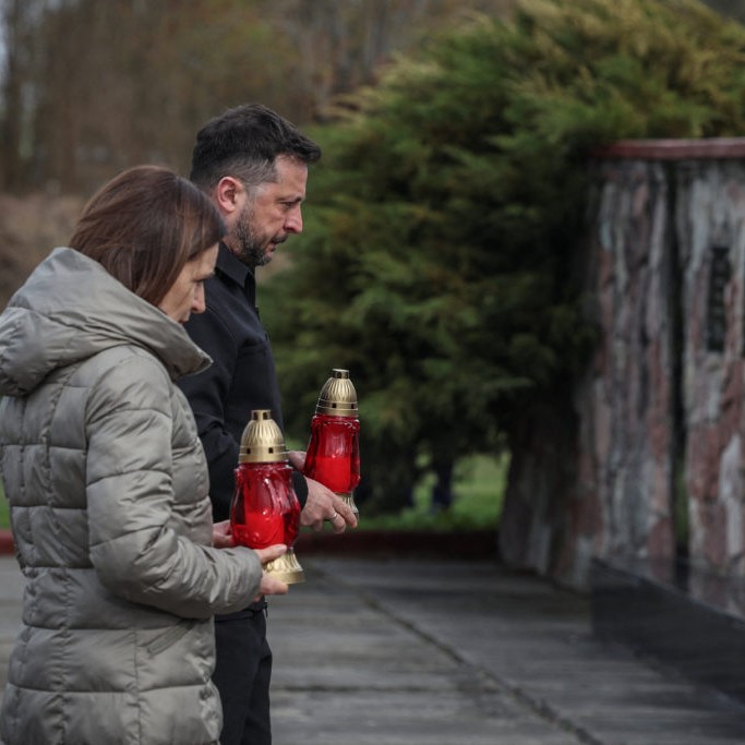 Ukraine's Zelenskiy and Moldova's Maia Sandu attend a ceremony marking the 40th anniversary of the Chornobyl disaster at the Chornobyl Nuclear Power Plant, amid Russia's attack on Ukraine, in Chornobyl, Ukraine, April 26, 2026. - Alina Smutko/Reuters
